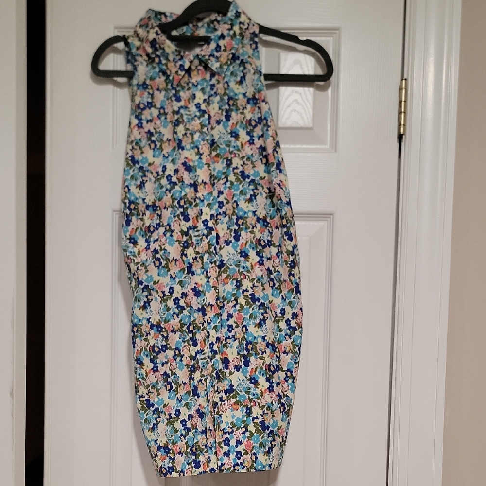 Anthropologie Sleeveless Floral Mini Dress in Blue, Pink, Green